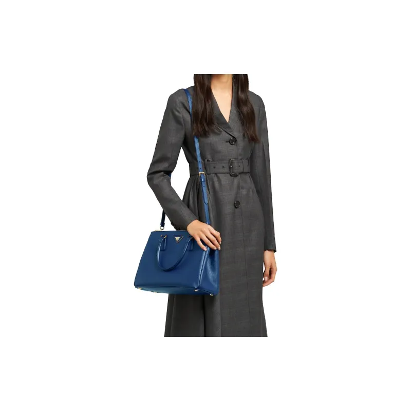 PRADA Saffiano Leather One Shoulder Handbag Crossbody Bag Large Size Women's Blue-3