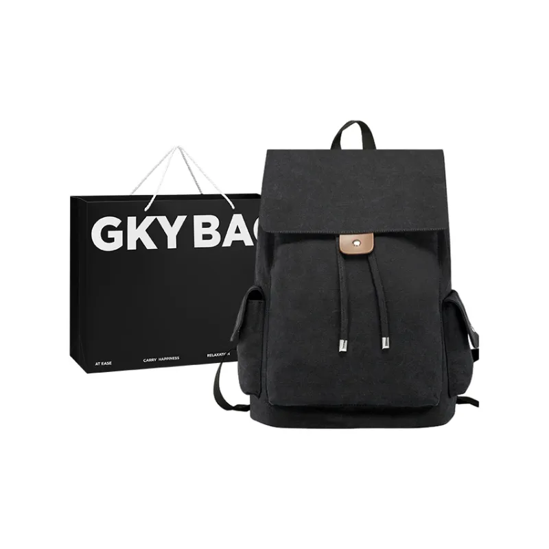 GKY Durable Canvas Canvas Bag Student Backpack Regular Unisex Black/Khaki-0