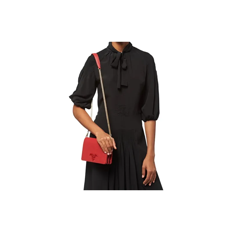 PRADA Leather Handbag Shoulder Bags Women's Red-5