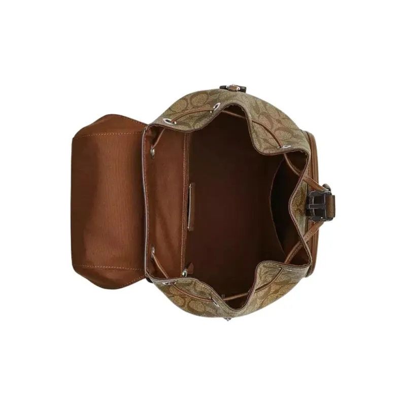 COACH Pacer Artificial Leather Cow Leather Patchwork Backpack Large Size Women's Khaki-2