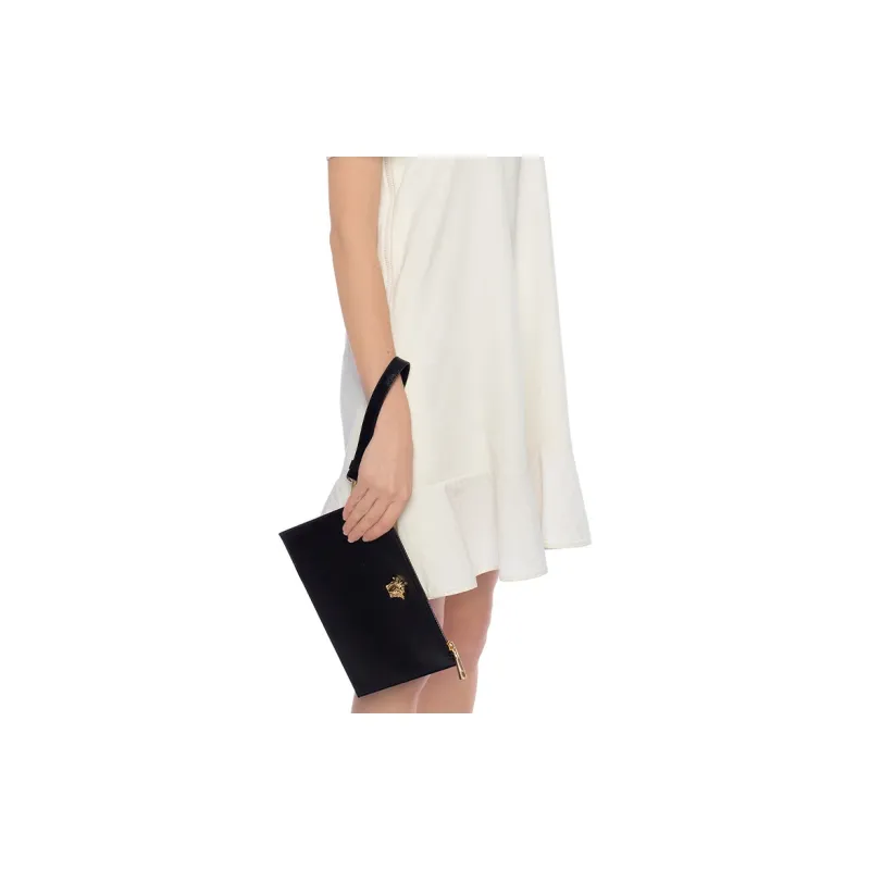 VERSACE Leather Wrist Bag Clutch Trumpets Men's Black-9