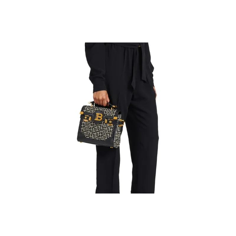 BALMAIN B-BUZZ Calfskin Jacquard Shoulder Bag Crossbody Bag Handbag Women's Black-5