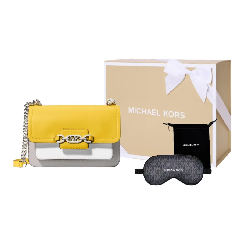 MICHAEL KORS Heather Split Cow Leather Crossbody Bag, Shoulder Bag Tubas Women's Gray & Yellow & White-4
