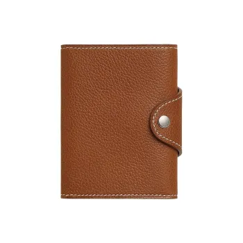 HERMES Iliade Barenia Faubourg Calfskin Card Holder Women's 34 Fauve Light Tawny