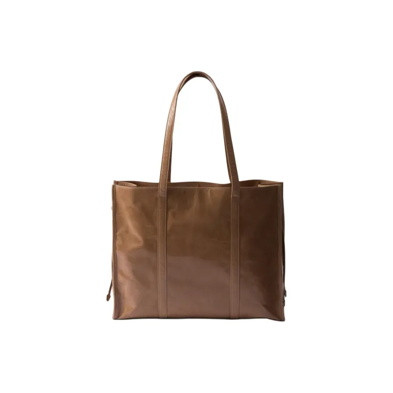 PRADA Leather Tote Bag Shopping Bag Handbag Large Size Women's Brown-2