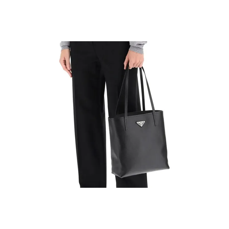 PRADA Leather Tote Bag Shopping Bag Handbag Small Size Women's Black-8
