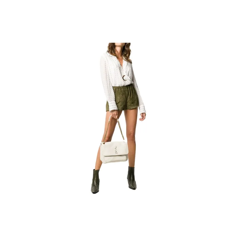 SAINT LAURENT Quilting Lambskin Hobo Bag, Crossbody Bag, Shoulder Bag Women's White-5
