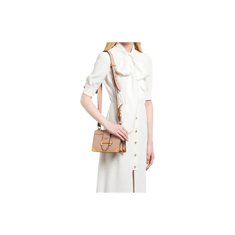 PRADA Cahier Calfskin Shoulder Bag Crossbody Bag Women's Gold/Pink-4