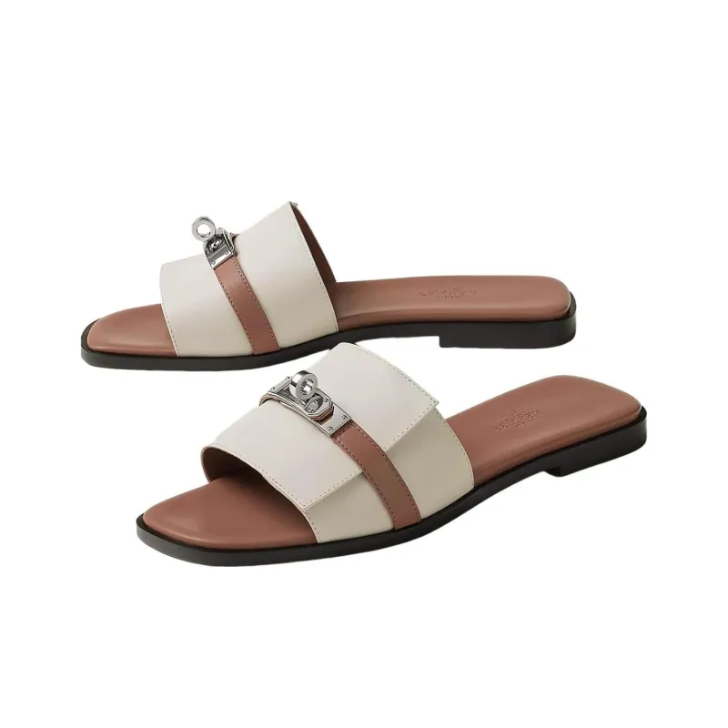 HERMES Giulia Slide Slippers Women's Beige-2