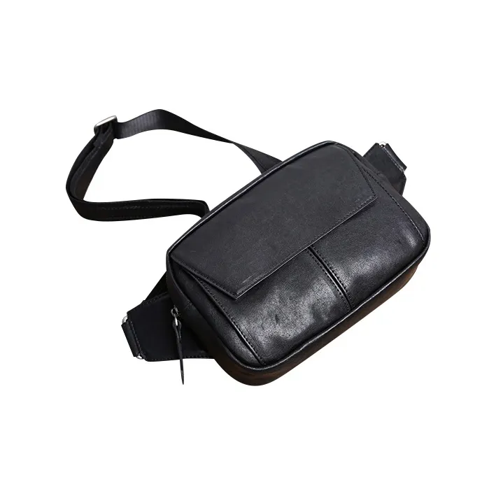 DOSRFINI Top Grain Cow Leather One Shoulder Crossbody Sling Bags Regular Men's Black-2