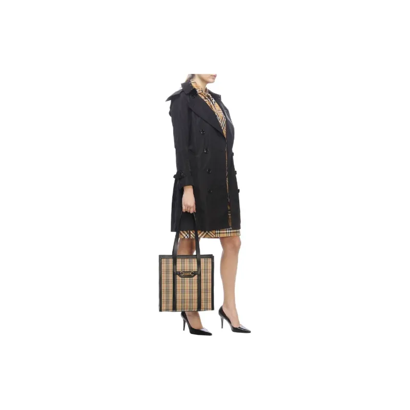 Burberry Tote Check Gold tone Beige-4