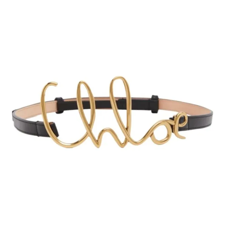 Chloe Logo Identification Domestic Bullhide Leather Belts Women's Black-0