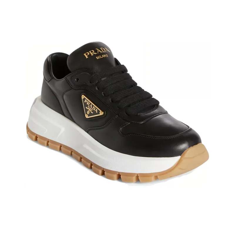 PRADA Triangle-logo Leather Sneakers-1