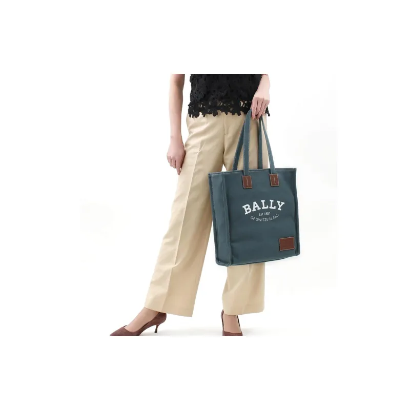 BALLY Crystalia Fabric Tote Bag Shopping Bag Handbag Shoulder Bags Unisex Beige Blue-4