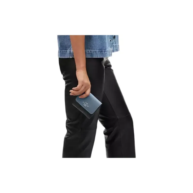 COACH Trifold Wallet Coated Canvas With Leather Coin Purses Wallets Small Size Women's Silver/Graphite/Light Mist-4