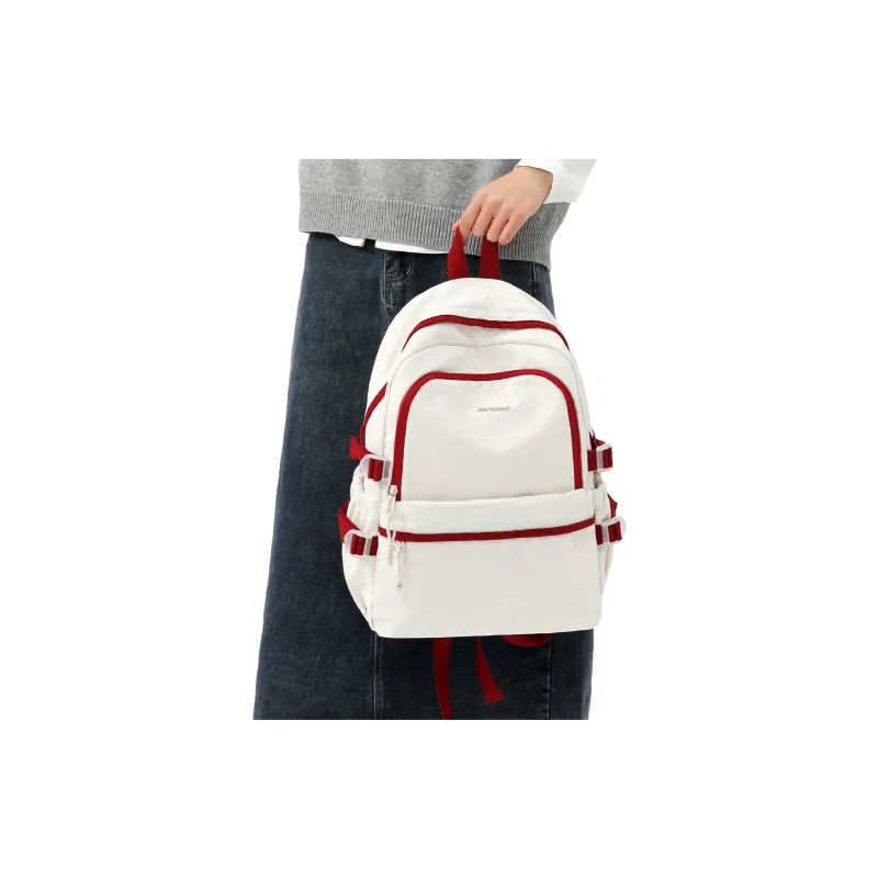 JEANSWEST Fabric Backpack Regular Unisex Red White/Purple-13