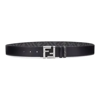 FENDI FF Logo Emblem Polyurethane Leather Belts Men's Black/Gray Width: 3.5cm