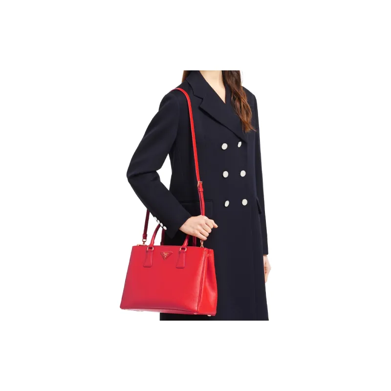 PRADA Saffiano Leather Shoulder Bag Crossbody Bag Handbag Large Size Women's Red-3