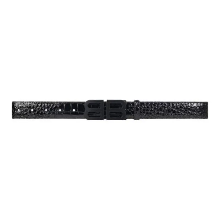 Balenciaga Emblem Design Smooth Buckle Calfskin Leather Belts Women's Black Width: 3CM-0