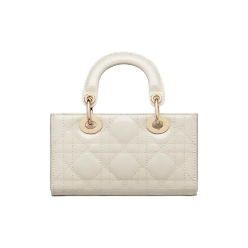 DIOR Lady D-JOY Patent Leather Cowhide Dior Bag Shoulder Bag Crossbody Bag Handbag Extra Mini Women's Ash Ivory-2