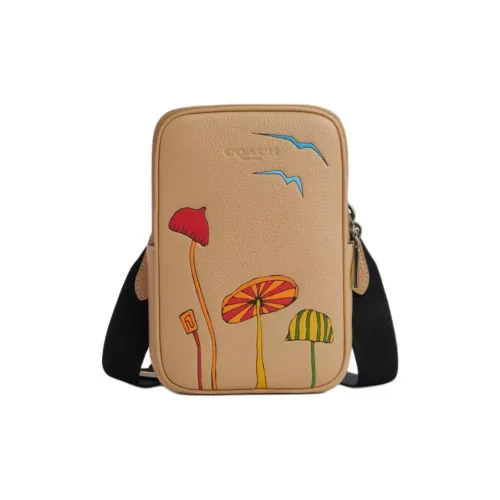 COACH Pebbled Leather Crossbody Bag Shoulder Bag Women's Tan & Multicolor