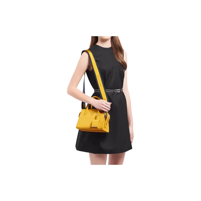 PRADA Saffiano Leather Handbag Shoulder Bag Crossbody Bag Women's Yellow-3