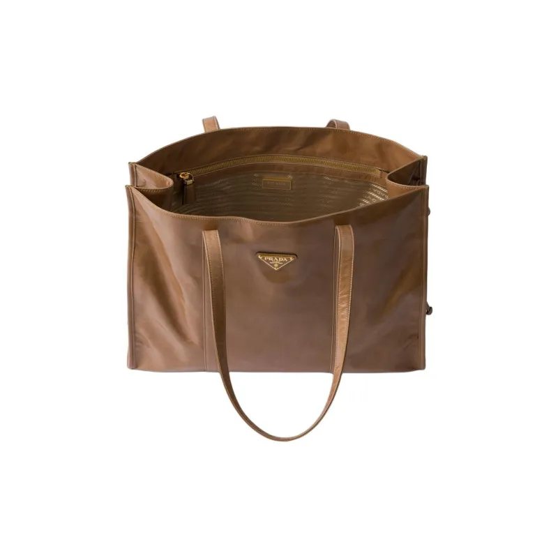 PRADA Leather Tote Bag Shopping Bag Handbag Large Size Women's Brown-3