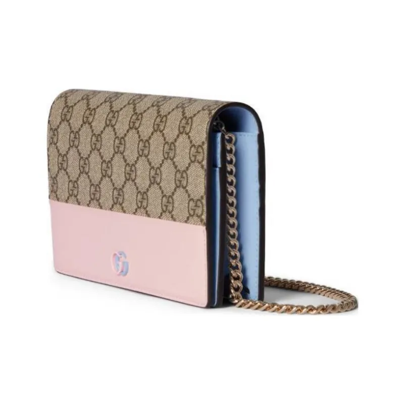 GUCCI GG Marmont Canvas Wallet Women's Beige & Ebony & Light Pink-1