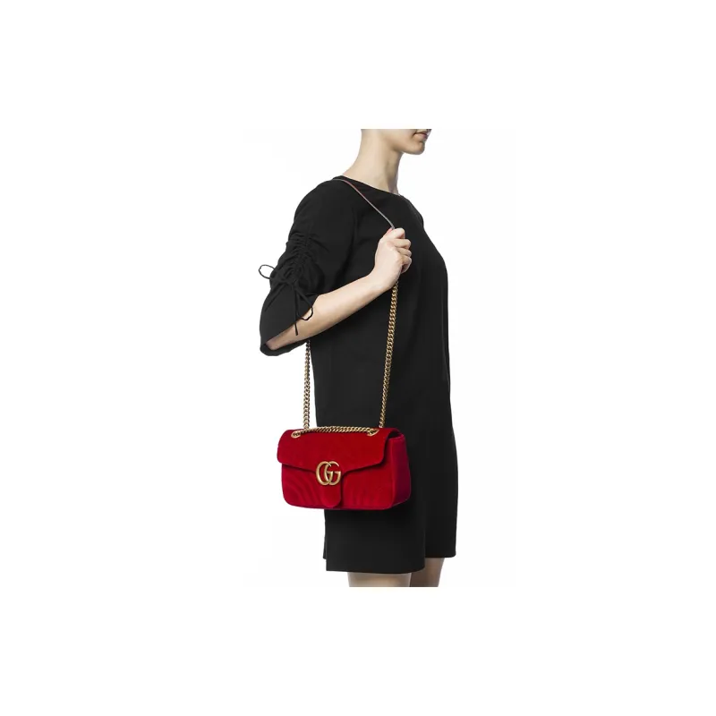 GUCCI Marmont Velour Crossbody Bag, Shoulder Bag Women's Red-5