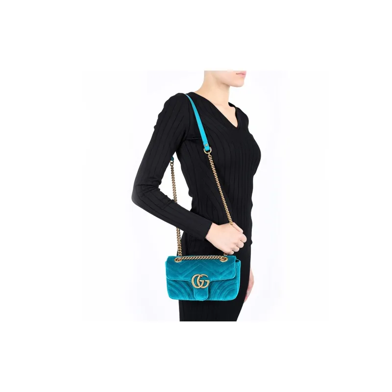 GUCCI GG Marmont Velvet Crossbody Bag Shoulder Bag Women's Peacock Blue-7