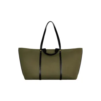 REBECCA MINKOFF Cotton With Genuine Leather Tote Bag Shopping Bag Shoulder Bag Handbag Women's Green