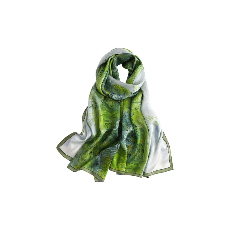 MITHAOL KUSC 100% Mulberry Silk Silk Scarves Women's Lush Green-0