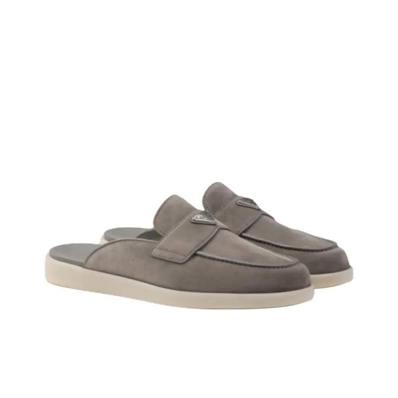 PRADA Triangle-logo Backless Suede Loafers-2