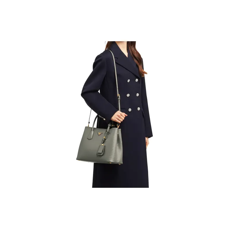 PRADA Double Leather Shoulder Bag Crossbody Bag Handbag Clutches Medium Size Women's Slate Gray-3