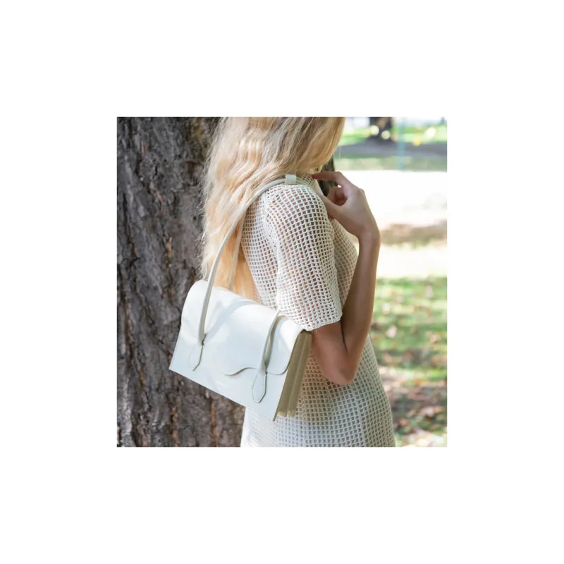 YESE STUDIO Smooth Cow Leather Shoulder Bag Handbag Regular Women's Cream Pure White-2