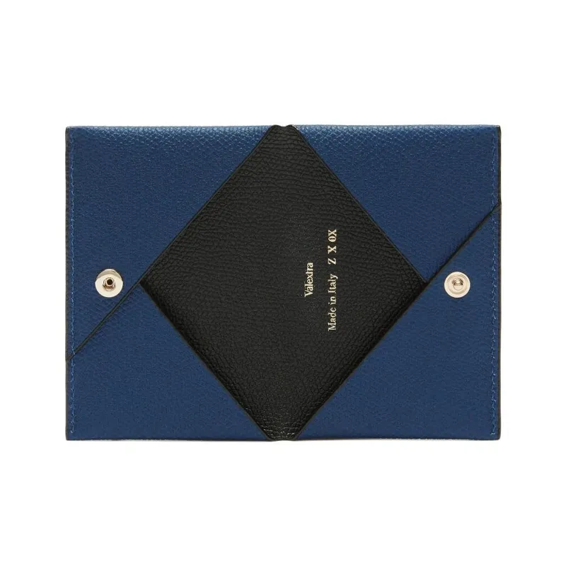Valextra Millepunte Calfskin Card Holder Women's Sapphire Blue & Black-2