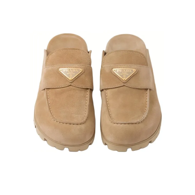 PRADA Triangle-logo Suede Slippers-4