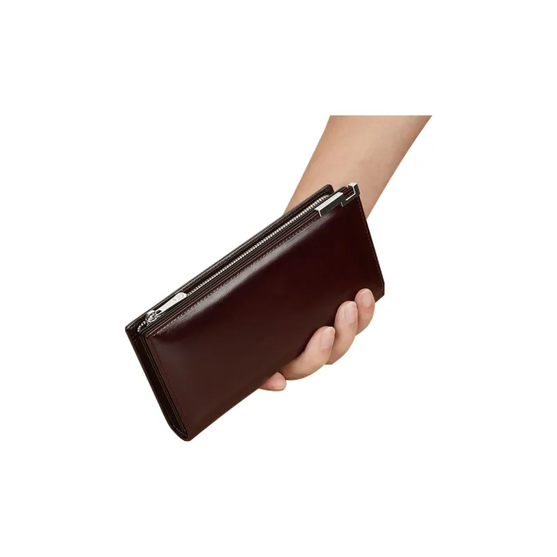 WilliamPOLO Cow Leather Long Wallet Anti-Theft Handle Zip Closure Cell Phone Pouch Regular Men's Multicolor-12