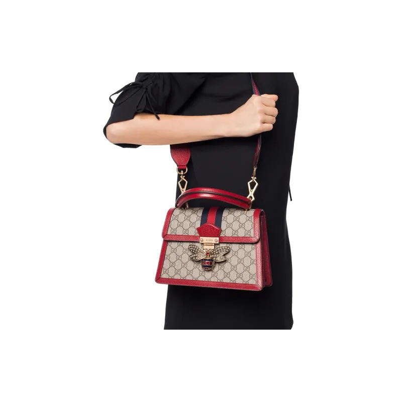 GUCCI Queen Margaret Canvas With Leather Canvas Bag Shoulder Bag Crossbody Bag Handbag Women's Ebony/Red-7