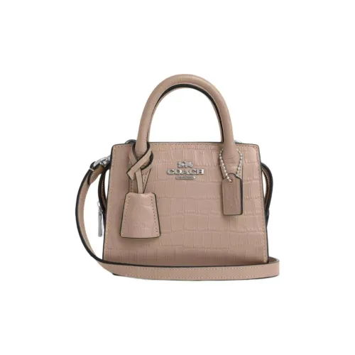 COACH Crocodile Embossed Leather Shoulder Bag, Crossbody Bag, Handbag Mini Women's Stone Color