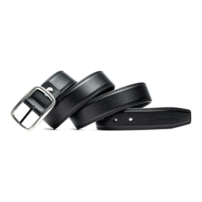 Anthony Miles Stainless Steel Pin Buckle Time Imprint Top Grain Cow Leather Leather Belts Men's Black 3.4cm-2