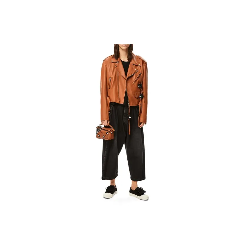 LOEWE X Dragon Cat Collaboration Puzzle Calfskin Handbag Shoulder Bag Crossbody Bag Women's Tan/Black-5