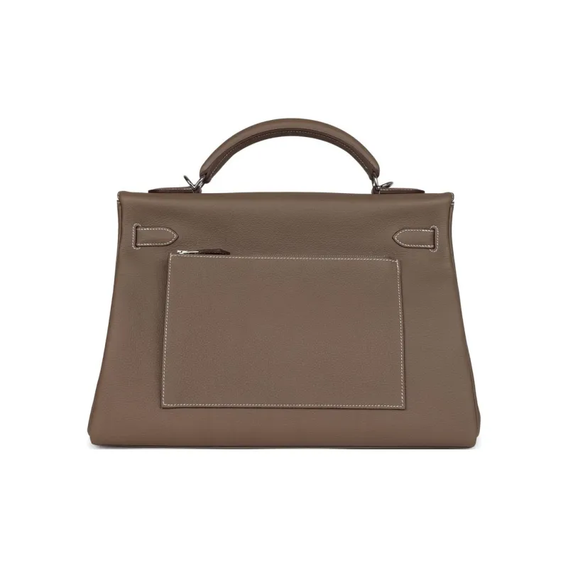 HERMES Togo Calfskin Shoulder Bag, Crossbody Bag, Handbag Regular Men's 18 Etoupe Elephant Gray-4