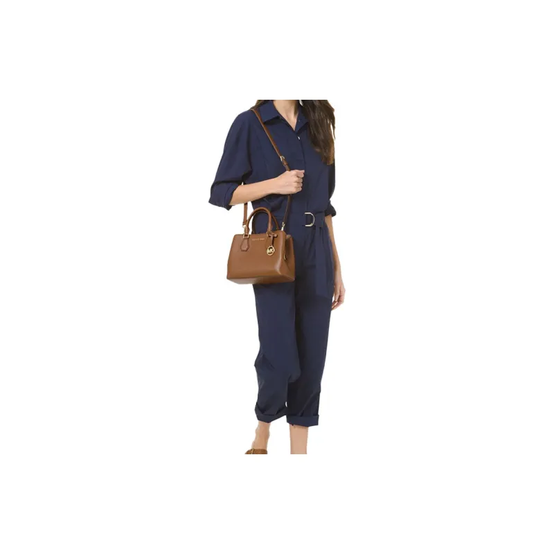 MICHAEL KORS MK Camille Cow Leather Litchi Grain Shoulder Bag, Crossbody Bag, Handbag Trumpets Women's Caramel Brown-2