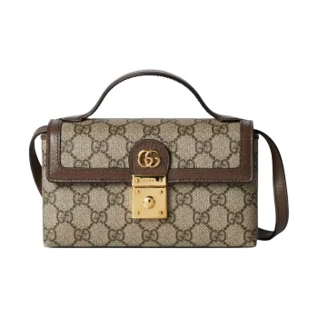 GUCCI Ophidia Canvas With Leather Shoulder Bag Mini Women's Beige & Ebony