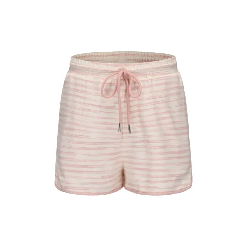 CHIWAWAMEME Casual Shorts Women's Pink Apricot Stripes Shorts