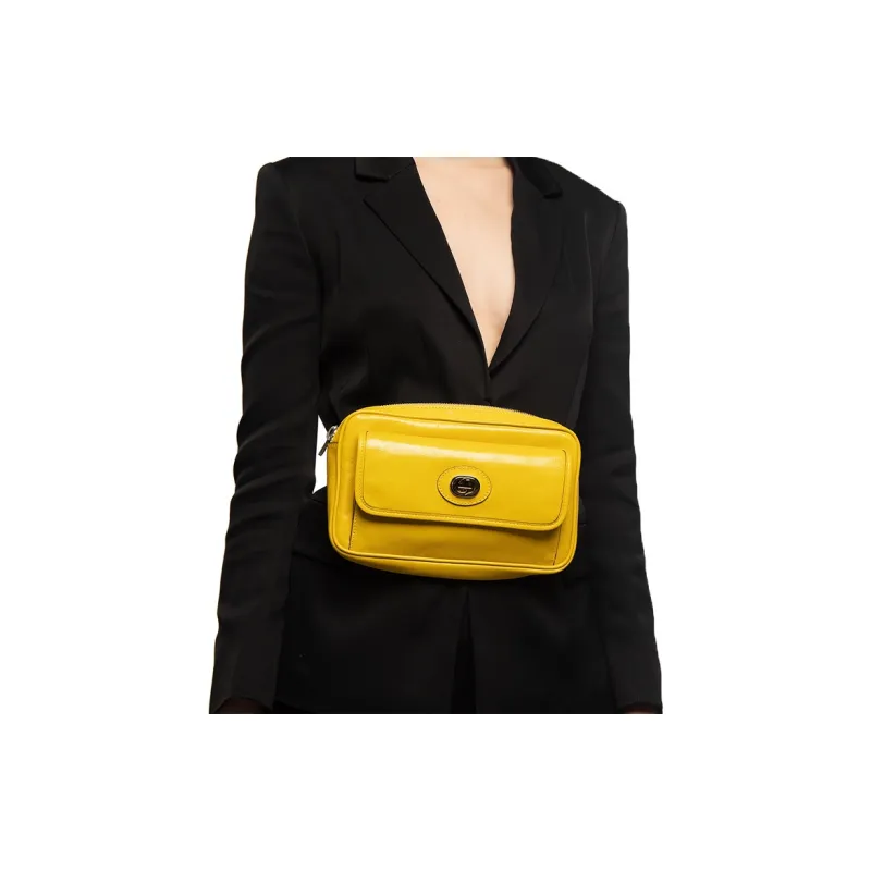 GUCCI Leather Sling Bag Fanny Pack Regular Unisex Yellow-6