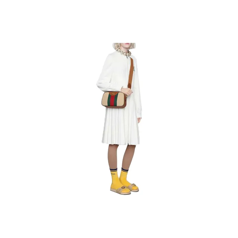 GUCCI Canvas With Leather Messenger Bag, Camera Bag, Shoulder Bag Regular Unisex Nude-5