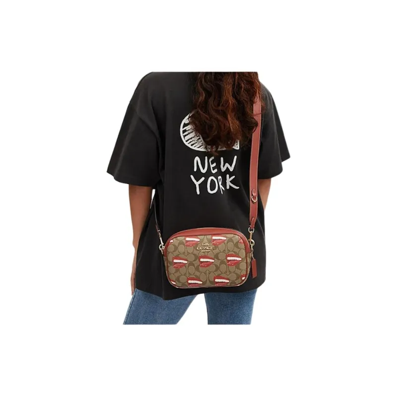 COACH PVC With Skin Camera Bag, Shoulder Bag, Crossbody Bag Trumpets Women's Brown & Red-3