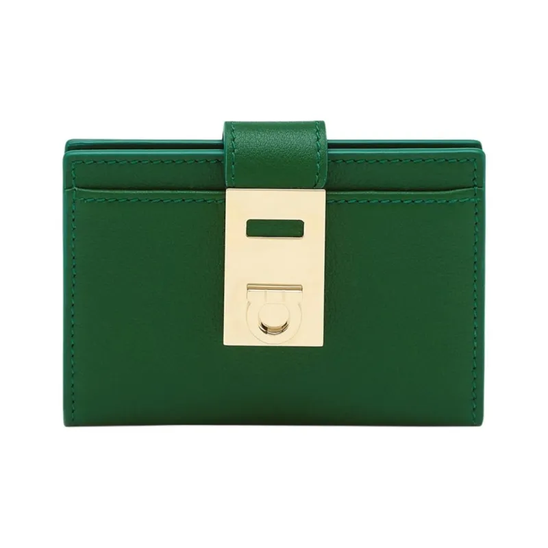 FERRAGAMO Calfskin Card Holder Women's Forest Green-0